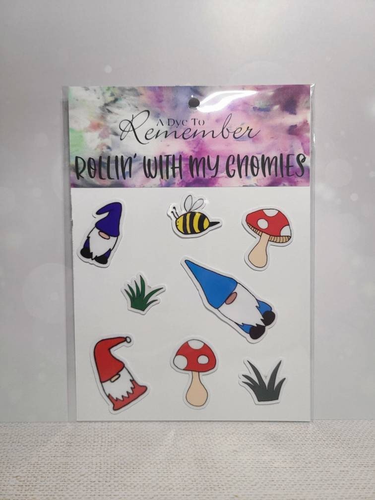 Set of Eight (8) Garden Gnome and Mushroom Stickers