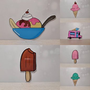 Set of Six (6) Ice Cream Themed Stickers